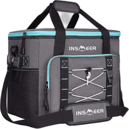 INSMEER 40 Litre 2 in 1 Portable Insulated Soft Collapsible Grey Cooler Bag NEW