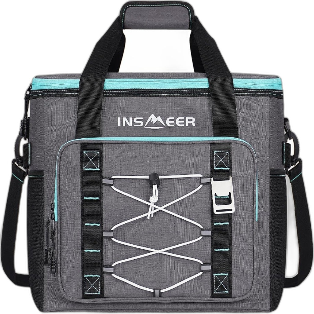 INSMEER 40 Litre 2 in 1 Portable Insulated Soft Collapsible Grey Cooler Bag NEW