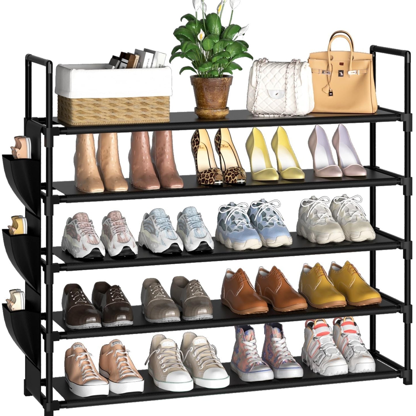 OYREL 5 Tier Shoe Rack Organizer for 20-25 Pairs Black Storage Online Australia