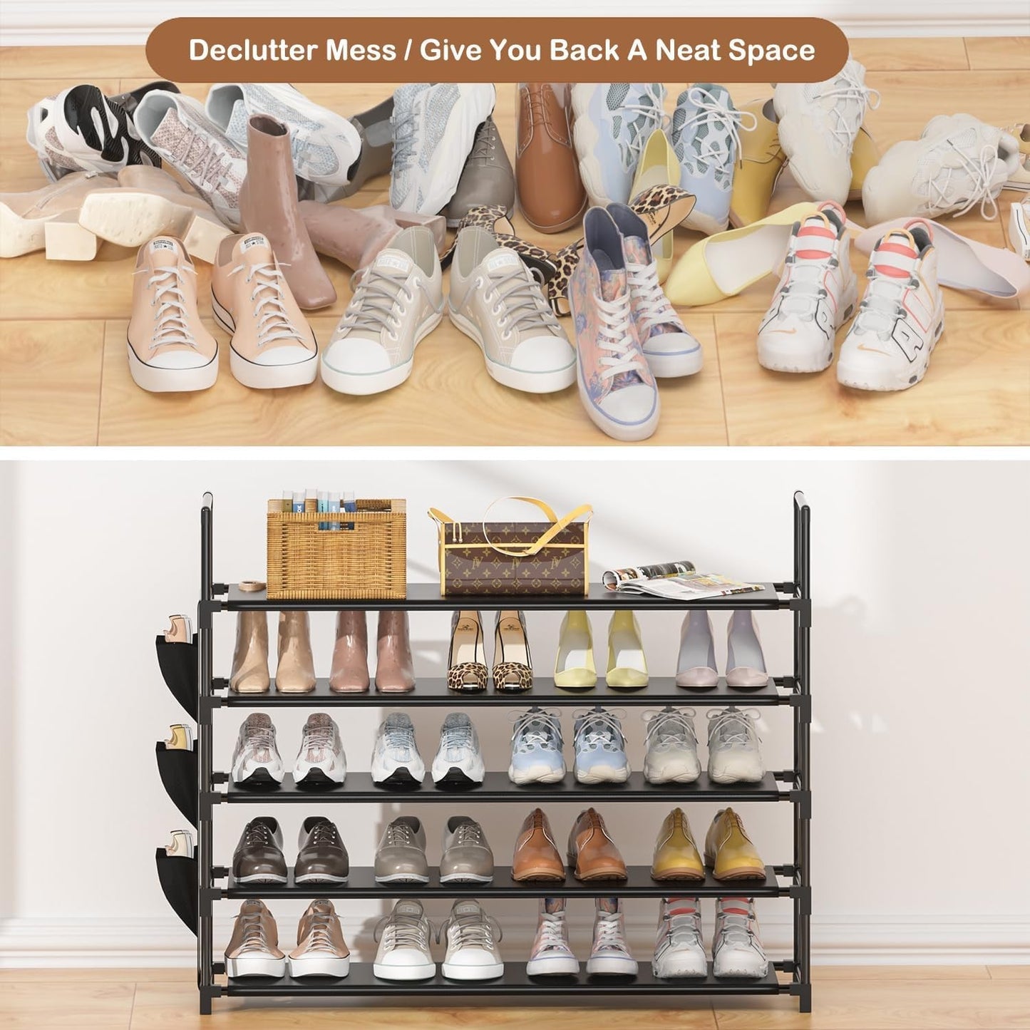 OYREL 5 Tier Shoe Rack Organizer for 20-25 Pairs Black Storage Online Australia