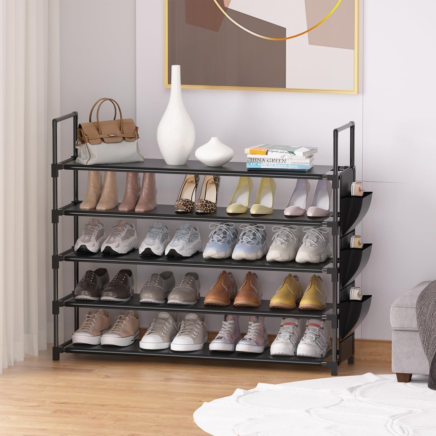 OYREL 5 Tier Shoe Rack Organizer for 20-25 Pairs Black Storage Online Australia