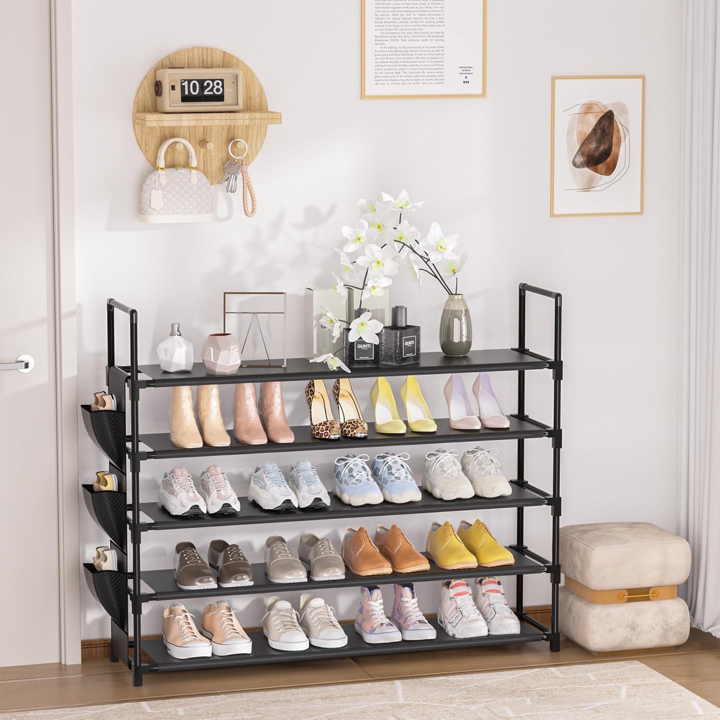 OYREL 5 Tier Shoe Rack Organizer for 20-25 Pairs Black Storage Online Australia