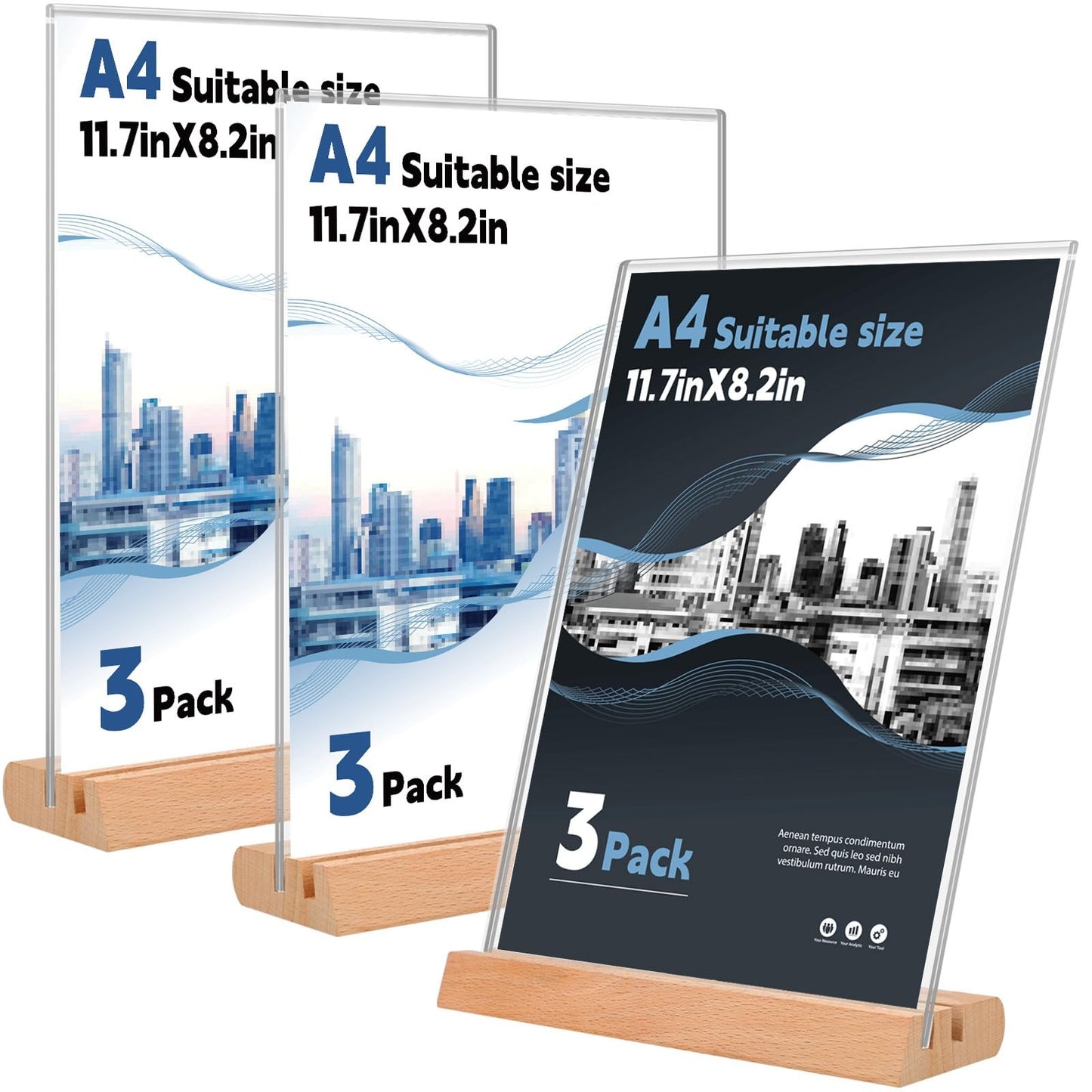 FayrVind 3 Pack A4 Acrylic Sign Holders with Wooden Base for Retail Display AU