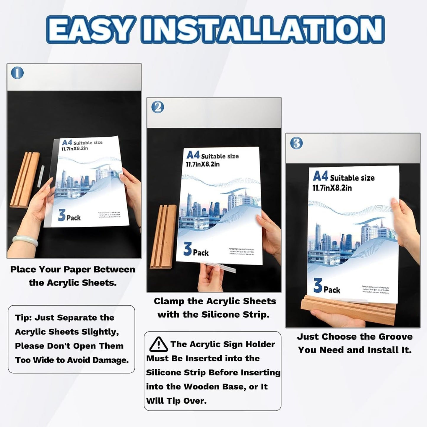 FayrVind 3 Pack A4 Acrylic Sign Holders with Wooden Base for Retail Display AU