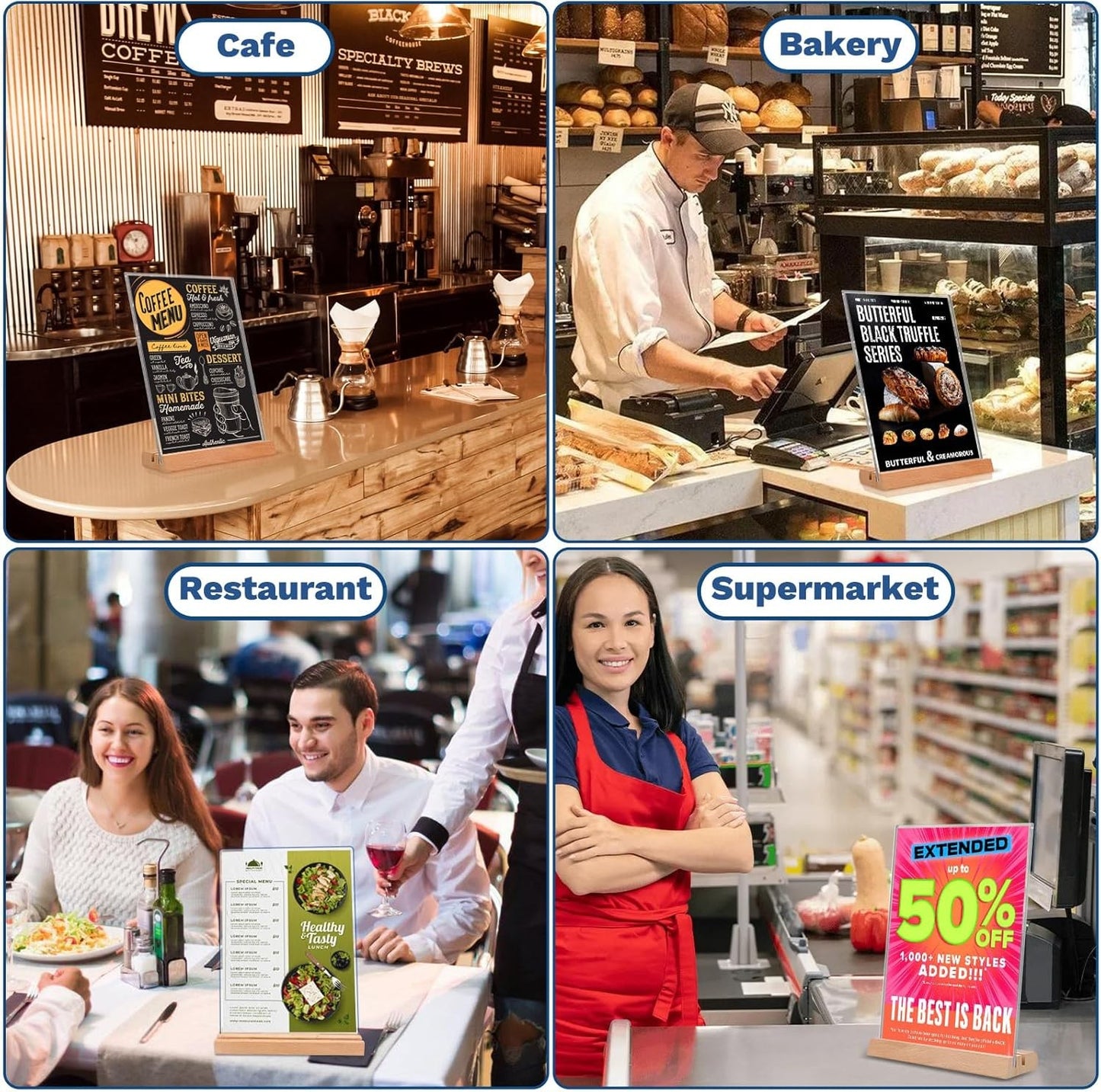 FayrVind 3 Pack A4 Acrylic Sign Holders with Wooden Base for Retail Display AU