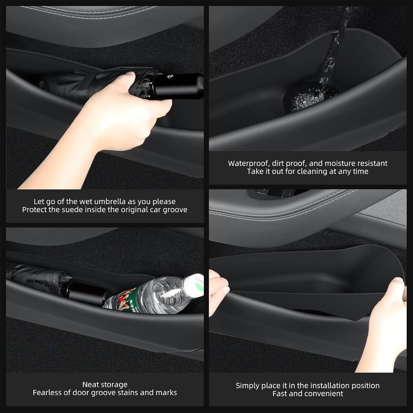 PAOFUFUI Door Side Pocket Storage Box for Tesla Model Y Juniper Black NEW