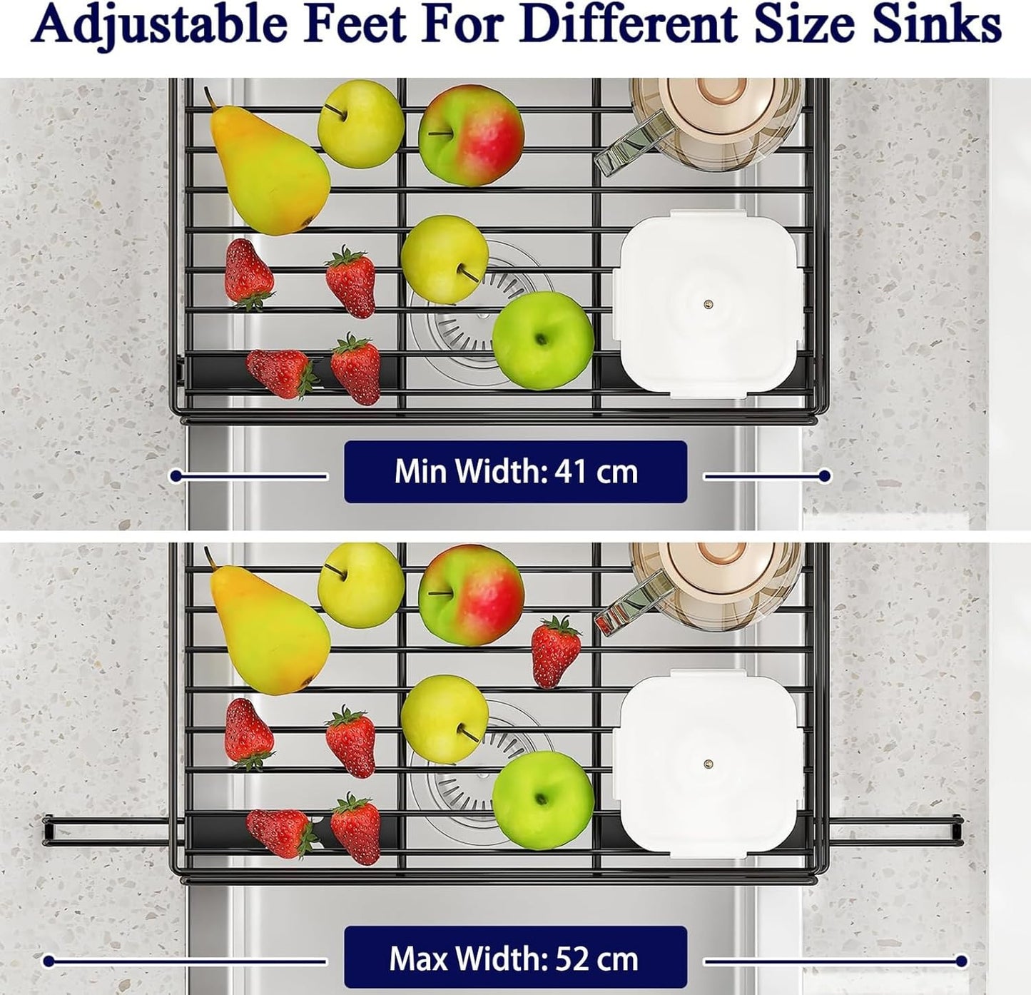 Koreal Extendable Black Dish Drying Rack with Cutlery Holder & Drainage Spout