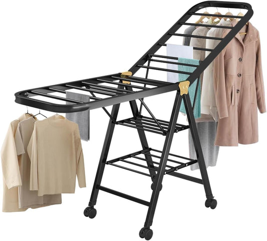 UESJKHOA 3-Tier Folding Clothes Drying Rack with Wheels for Indoor DEMO