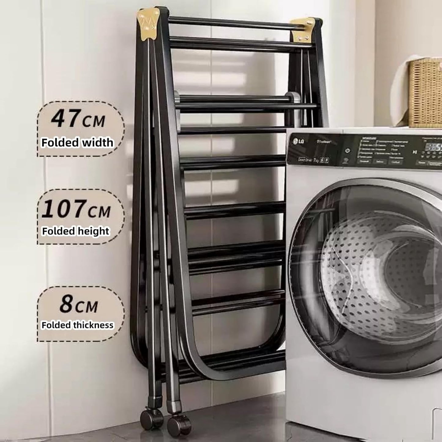 UESJKHOA 3-Tier Folding Clothes Drying Rack with Wheels for Indoor DEMO