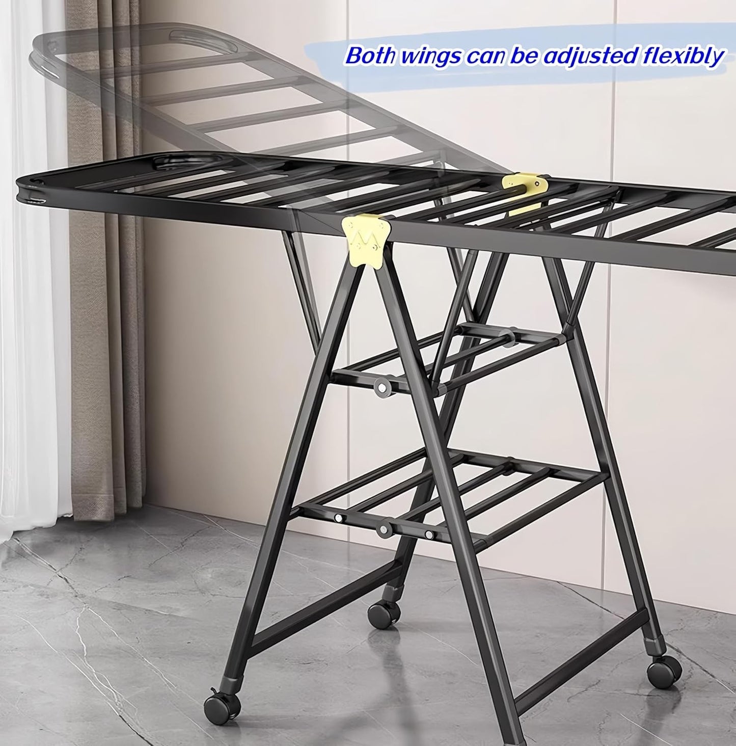 UESJKHOA 3-Tier Folding Clothes Drying Rack with Wheels for Indoor DEMO