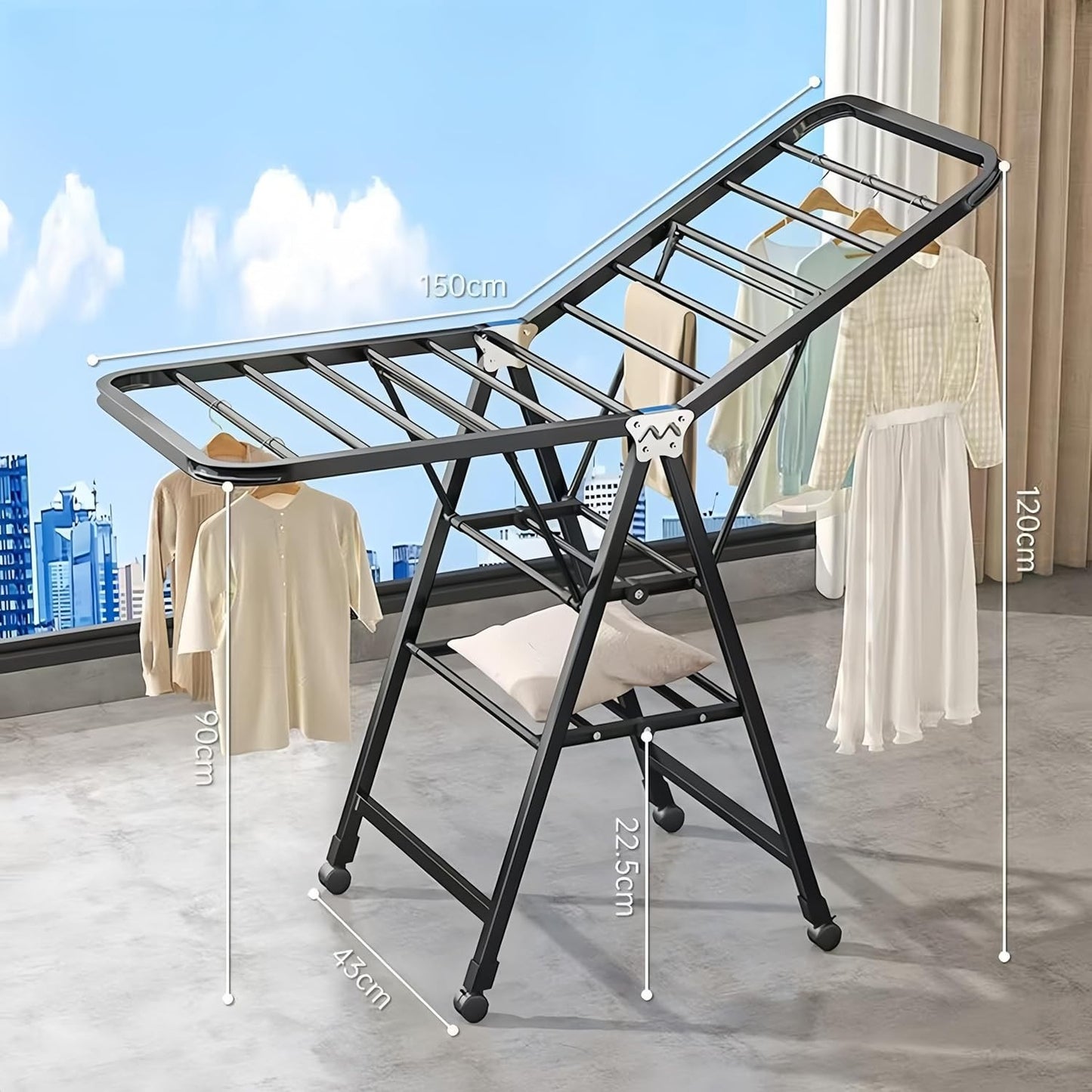 UESJKHOA 3-Tier Folding Clothes Drying Rack with Wheels for Indoor DEMO