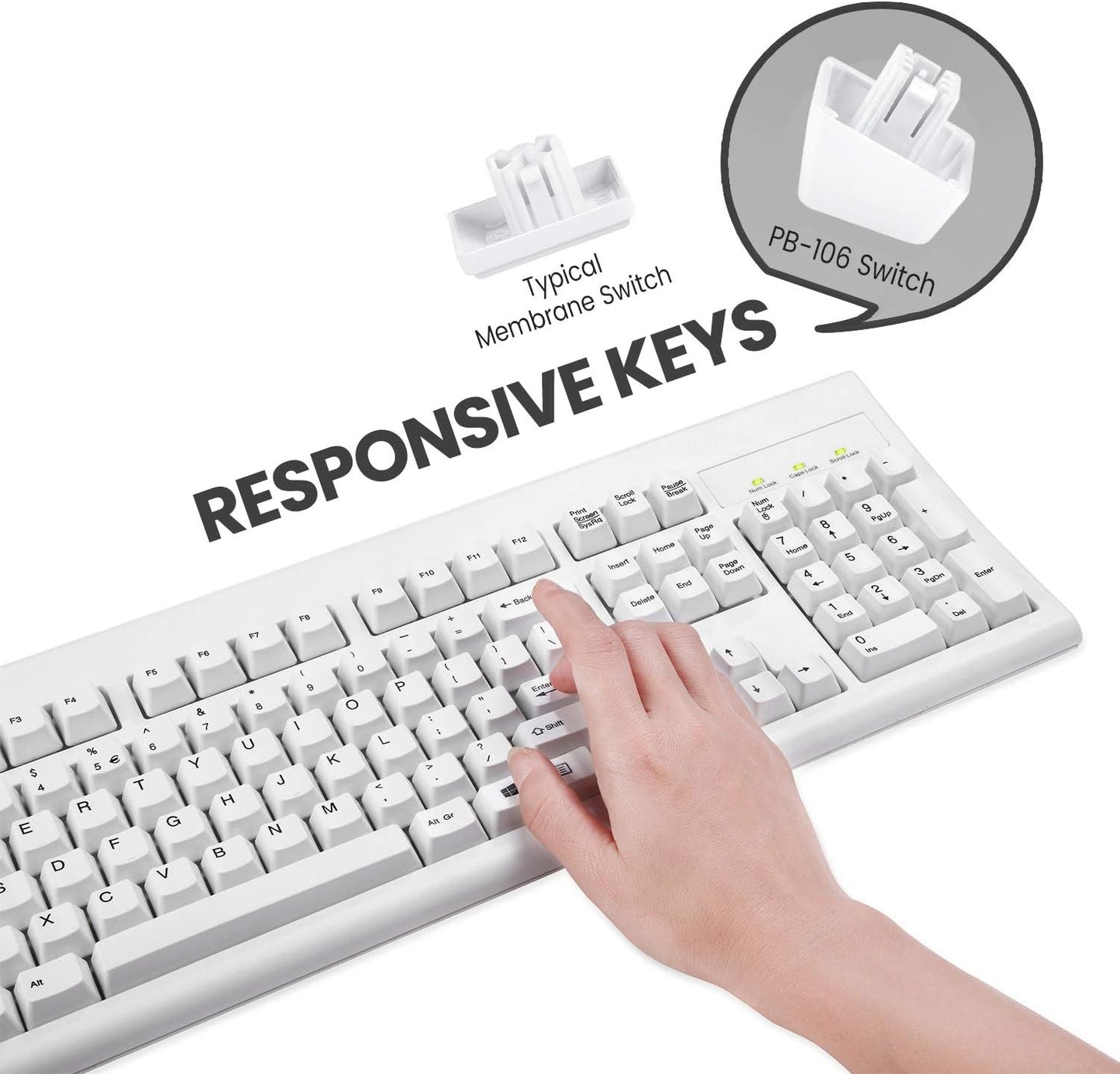 Perixx PB-106USW Performance Wired Membrane Keyboard Full Sized White