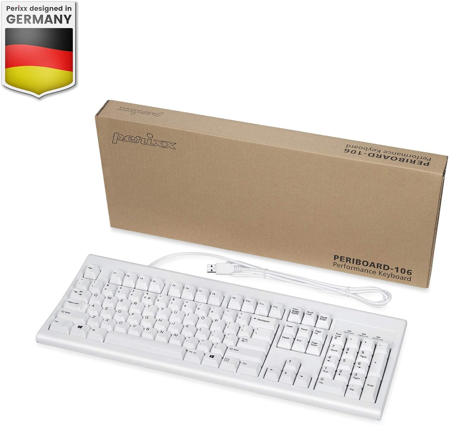 Perixx PB-106USW Performance Wired Membrane Keyboard Full Sized White