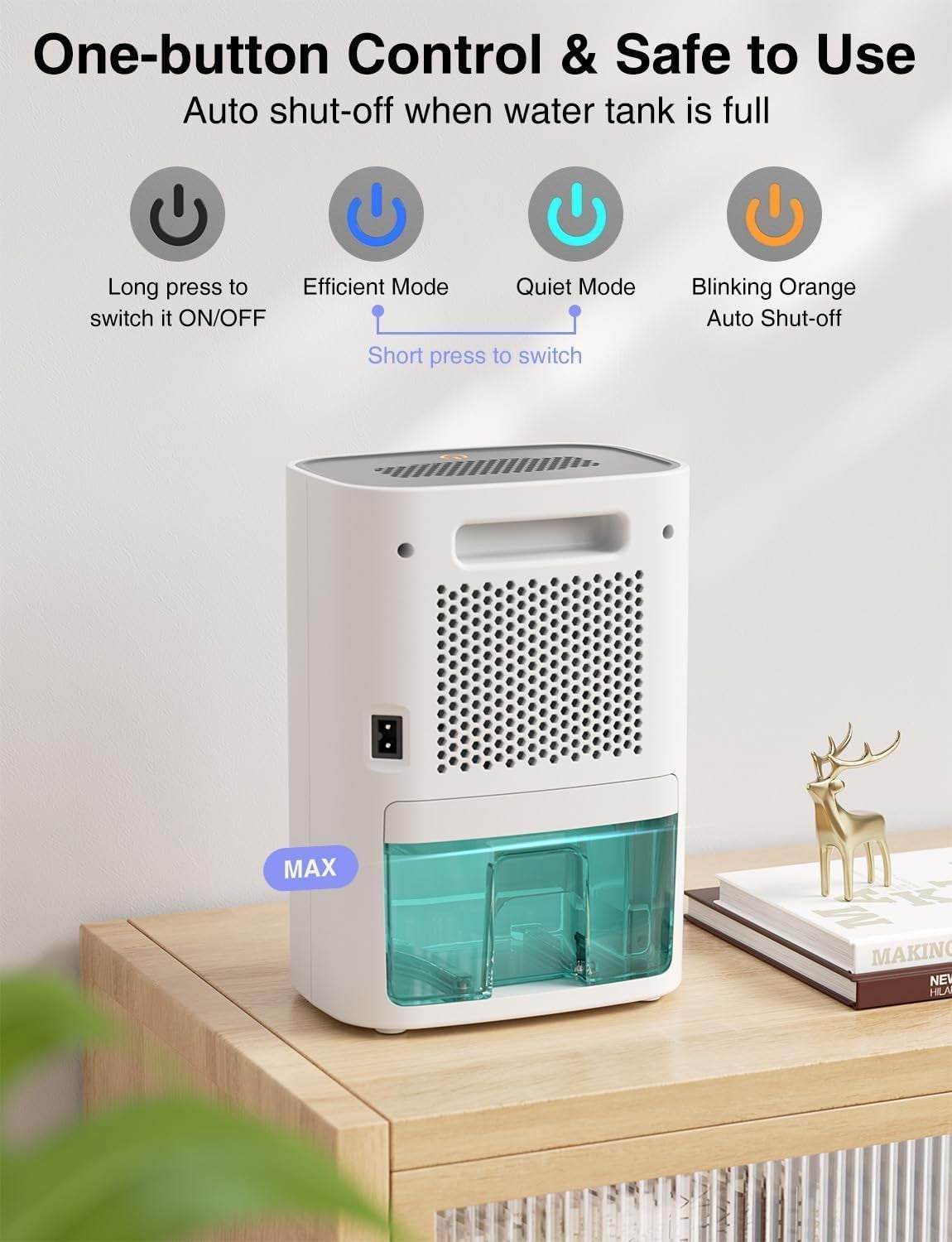 CLEVAST Mini Quiet Dehumidifier for Home 30oz Portable White