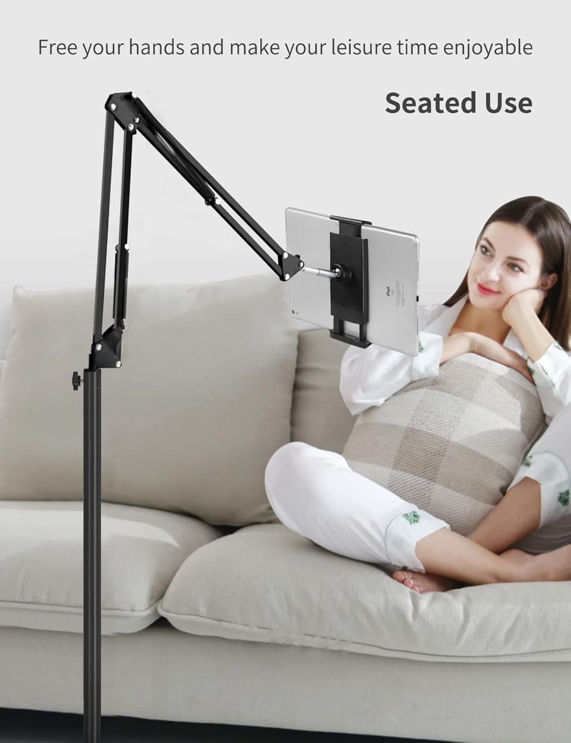 Adjustable Tablet Floor Stand with Heavy Base for iPad, Galaxy, Kindle