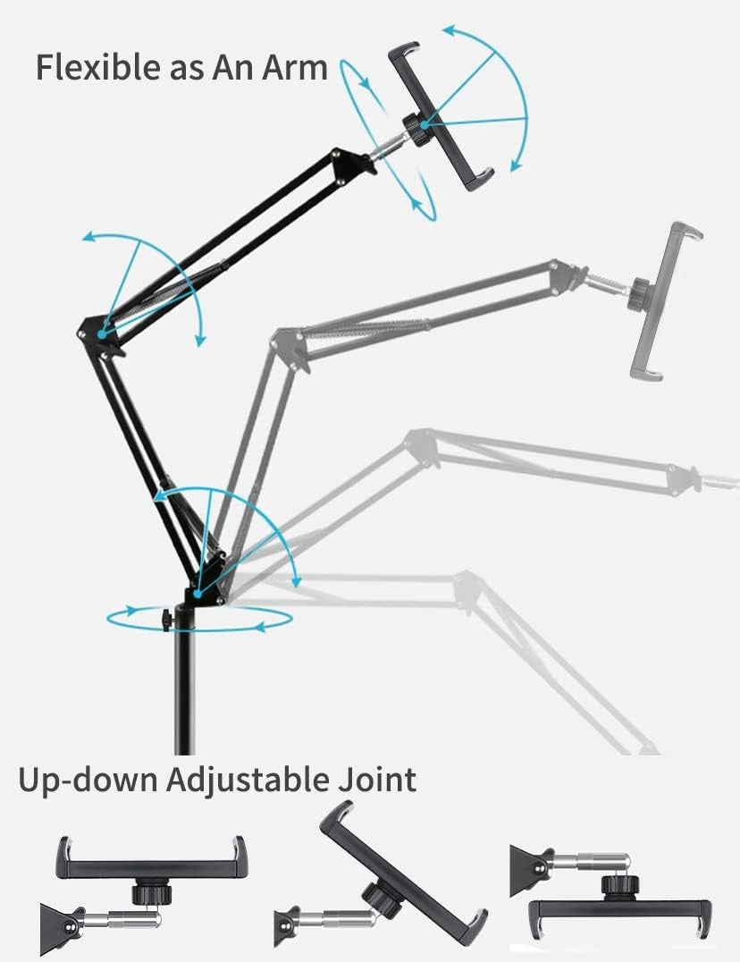 Adjustable Tablet Floor Stand with Heavy Base for iPad, Galaxy, Kindle