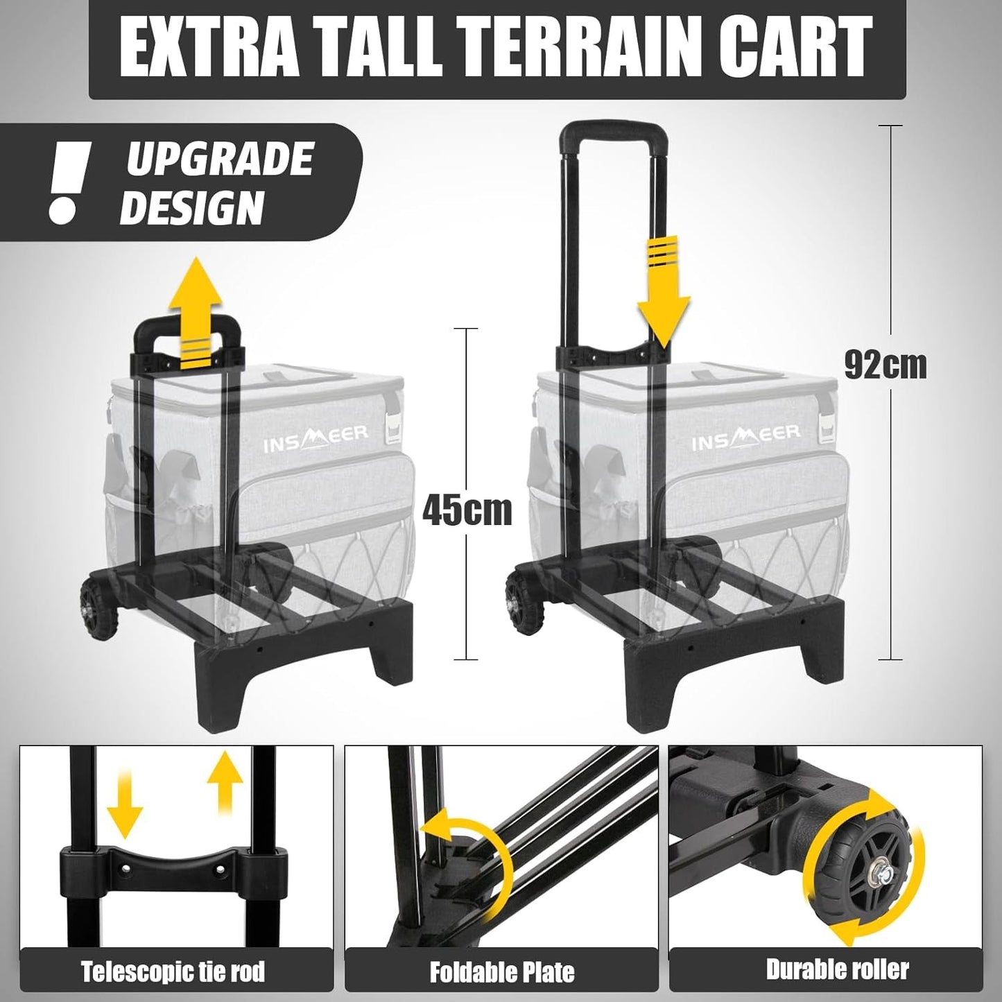 INSMEER 40L Collapsible Cooler with Wheels & Handle for Beach Camping