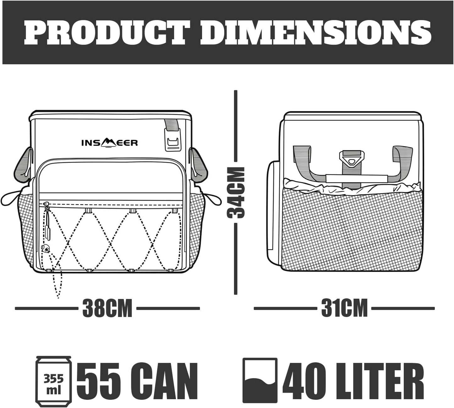 INSMEER 40L Collapsible Cooler with Wheels & Handle for Beach Camping