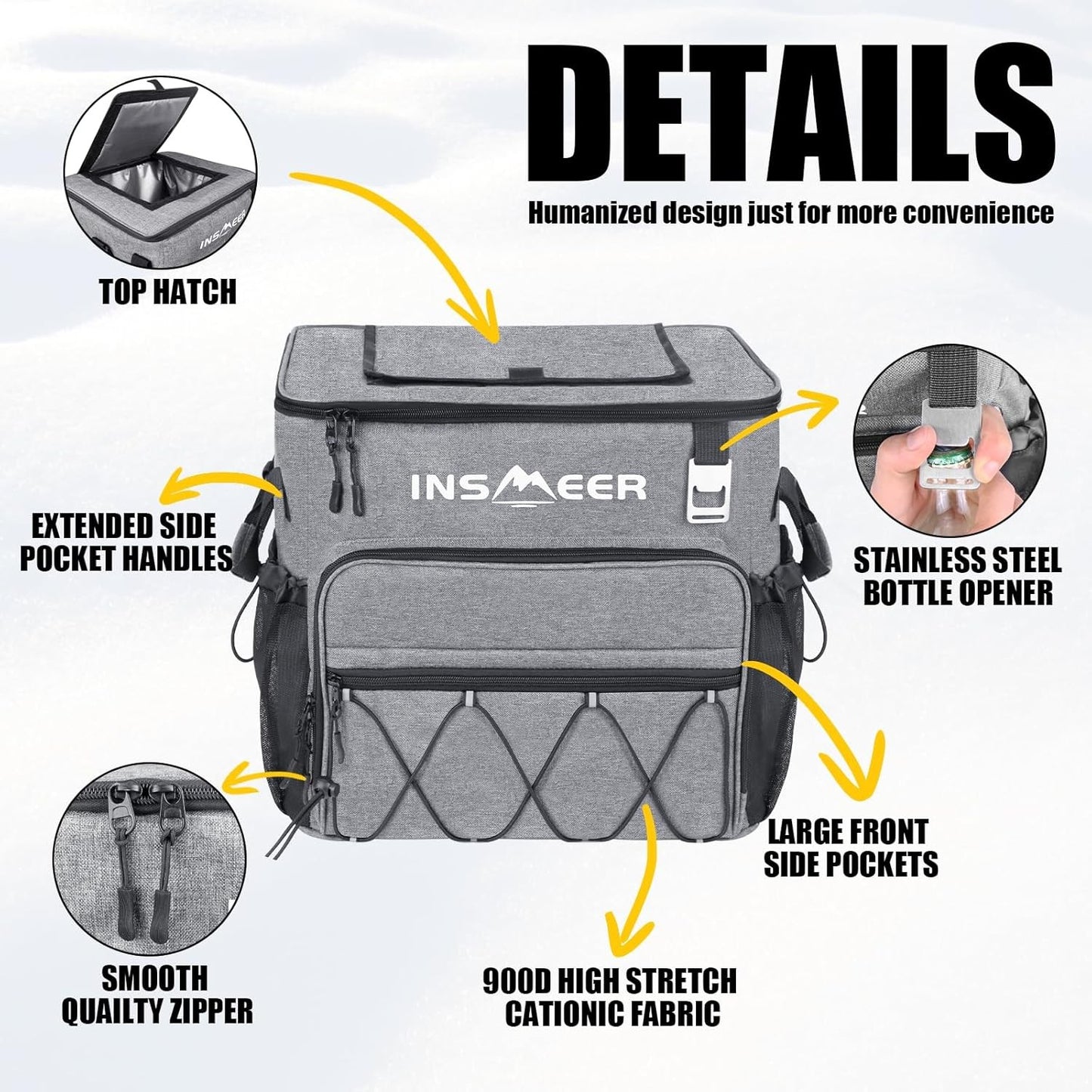 INSMEER 40L Collapsible Cooler with Wheels & Handle for Beach Camping