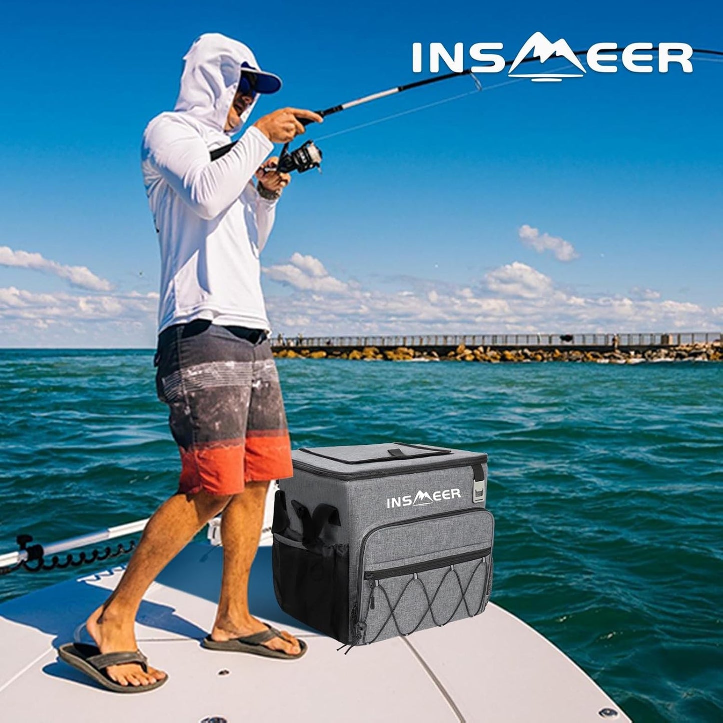 INSMEER 40L Collapsible Cooler with Wheels & Handle for Beach Camping