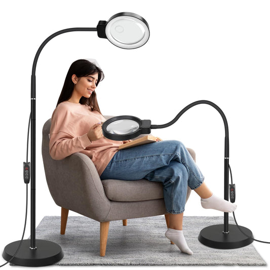 Magnifying Floor Lamp with 10X 20X Magnification & LED Light Gooseneck