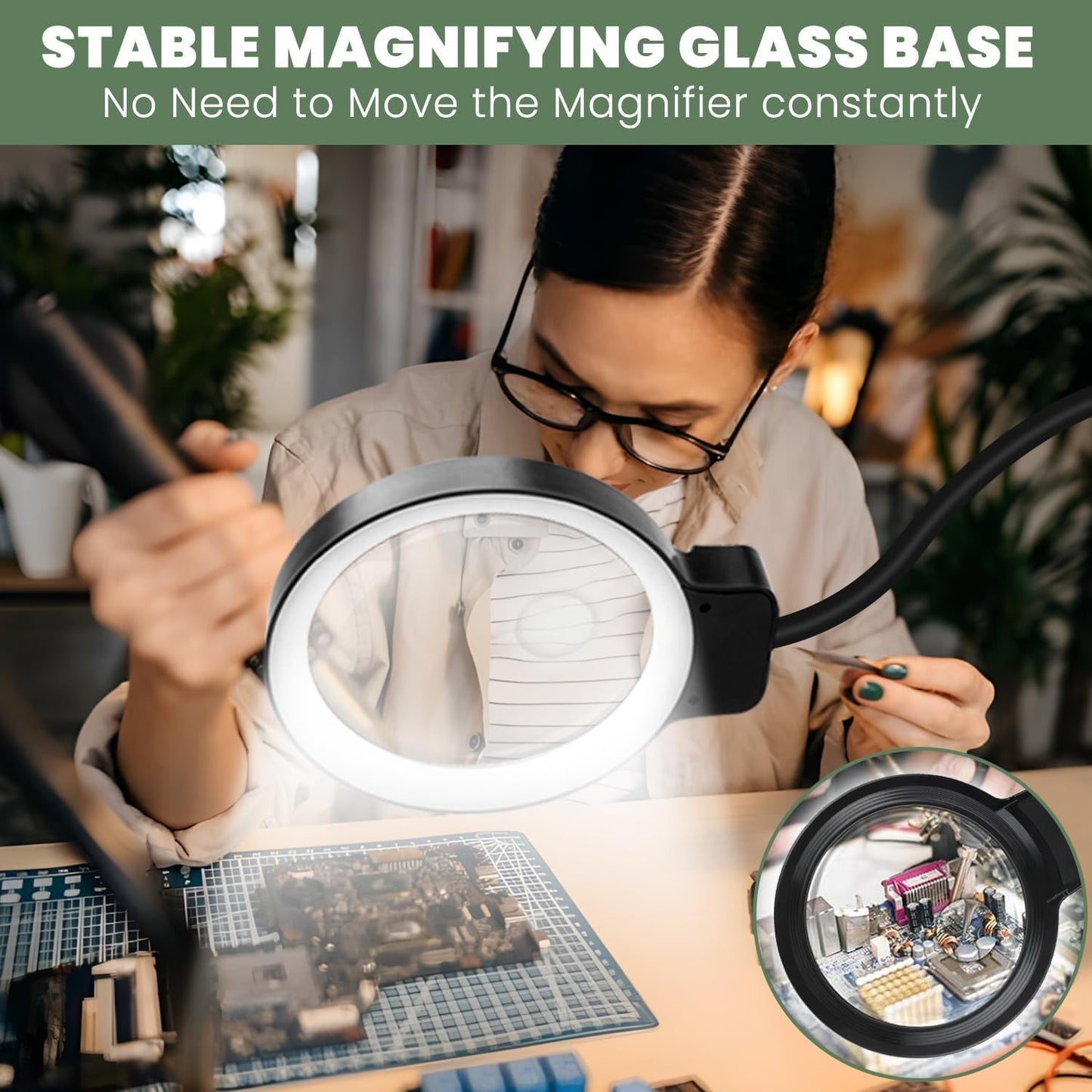 Magnifying Floor Lamp with 10X 20X Magnification & LED Light Gooseneck