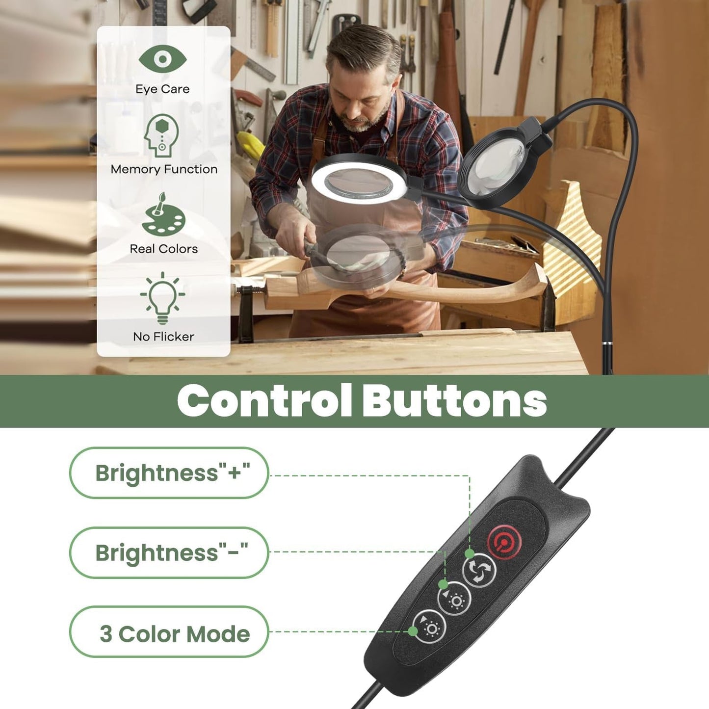 Magnifying Floor Lamp with 10X 20X Magnification & LED Light Gooseneck