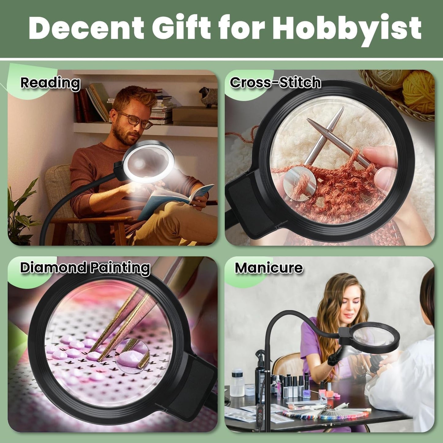 Magnifying Floor Lamp with 10X 20X Magnification & LED Light Gooseneck