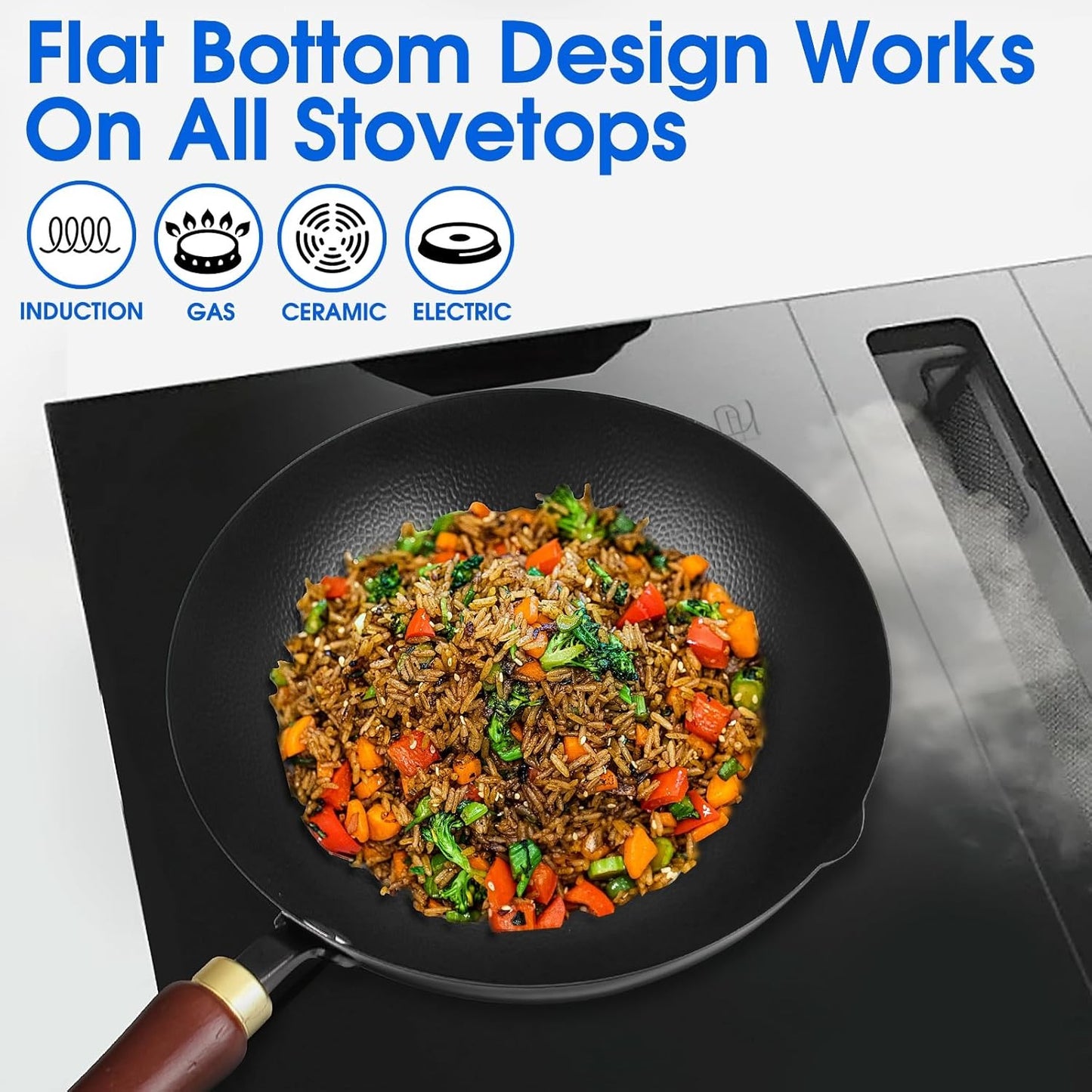 Souped Up Recipes 10 Inch Carbon Steel Wok for All Stoves with Glass Lid