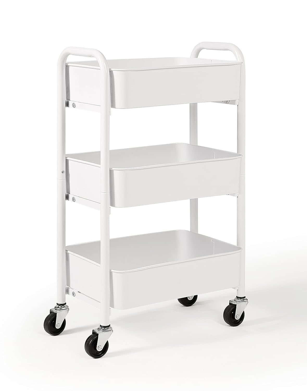 SunnyPoint 3-Tier Rolling Metal Storage Organiser Cart for Kitchen White