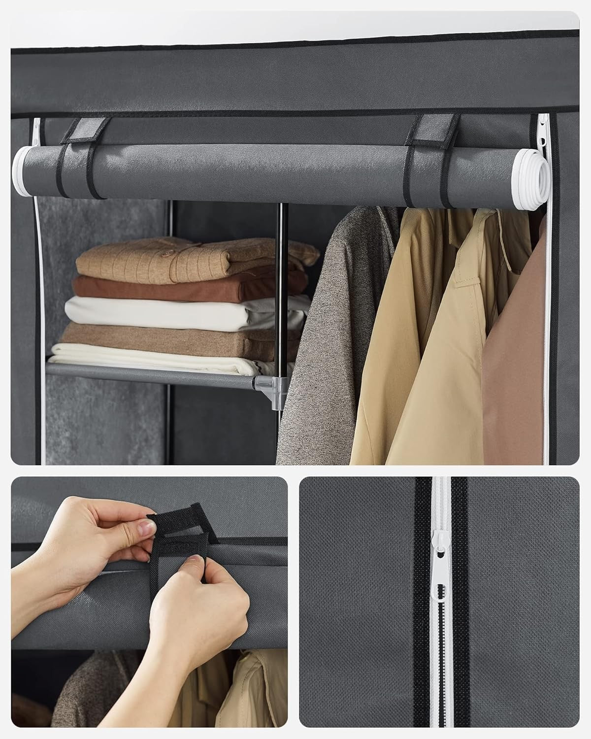 SONGMICS Customisable Fabric Wardrobe with 2 Hanging Rails & 6 Shelves NEW