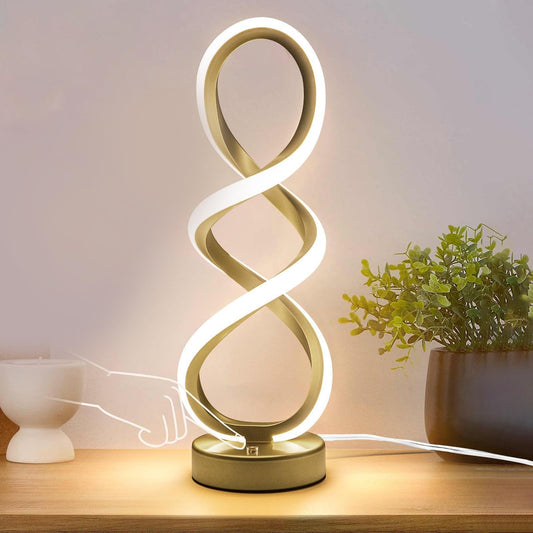 Modern Gold Spiral Table Lamp with Dimmable Touch Control 3 Colour Temp NEW