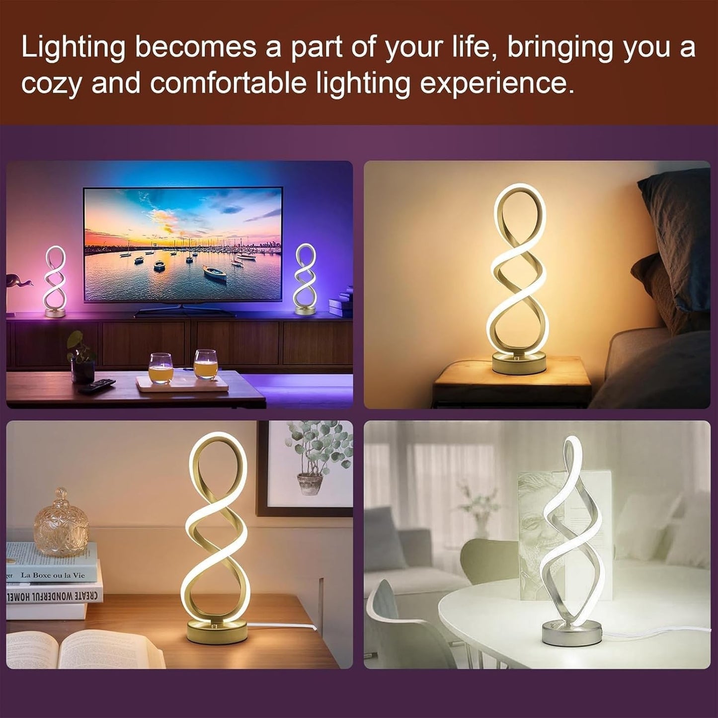 Modern Gold Spiral Table Lamp with Dimmable Touch Control 3 Colour Temp NEW