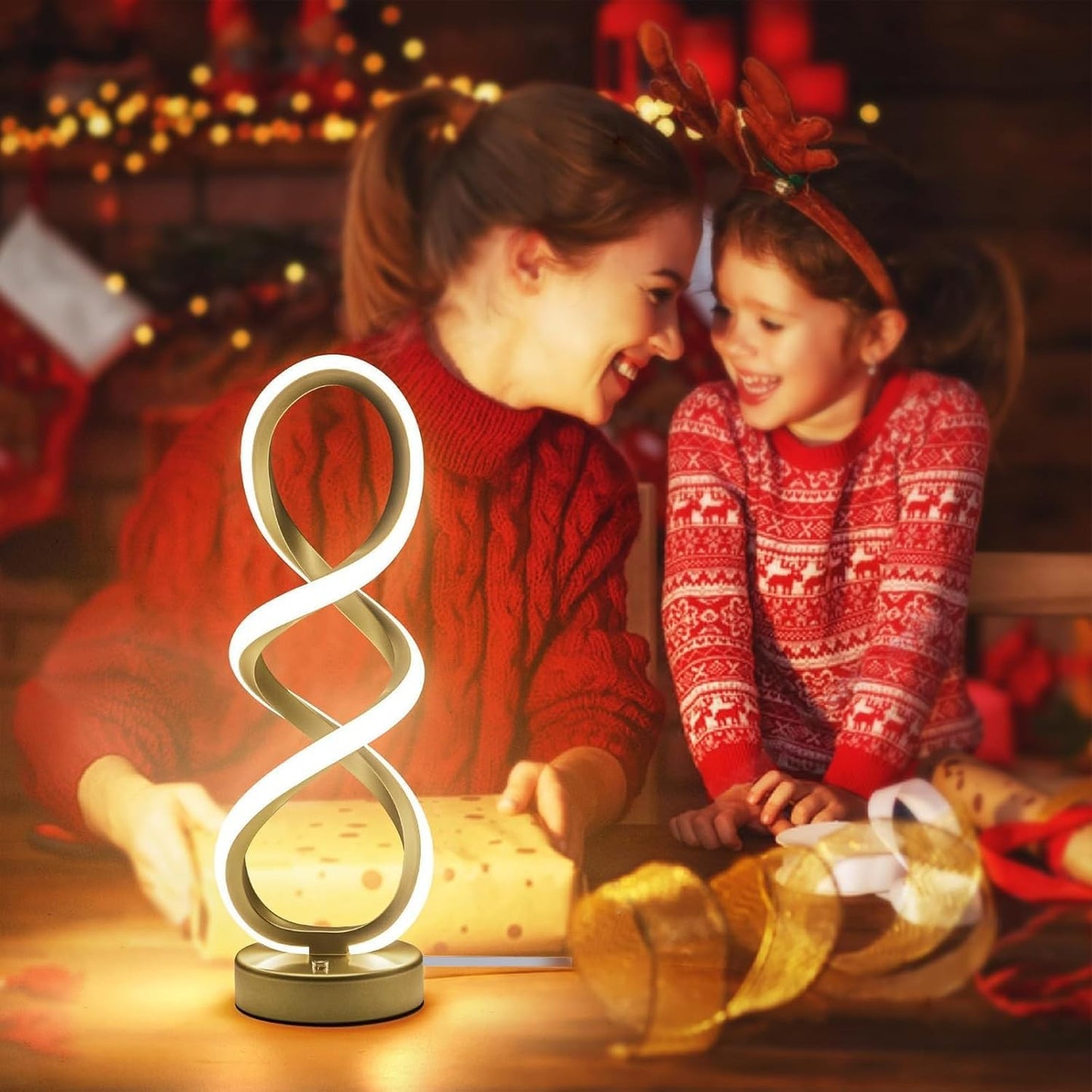 Modern Gold Spiral Table Lamp with Dimmable Touch Control 3 Colour Temp NEW