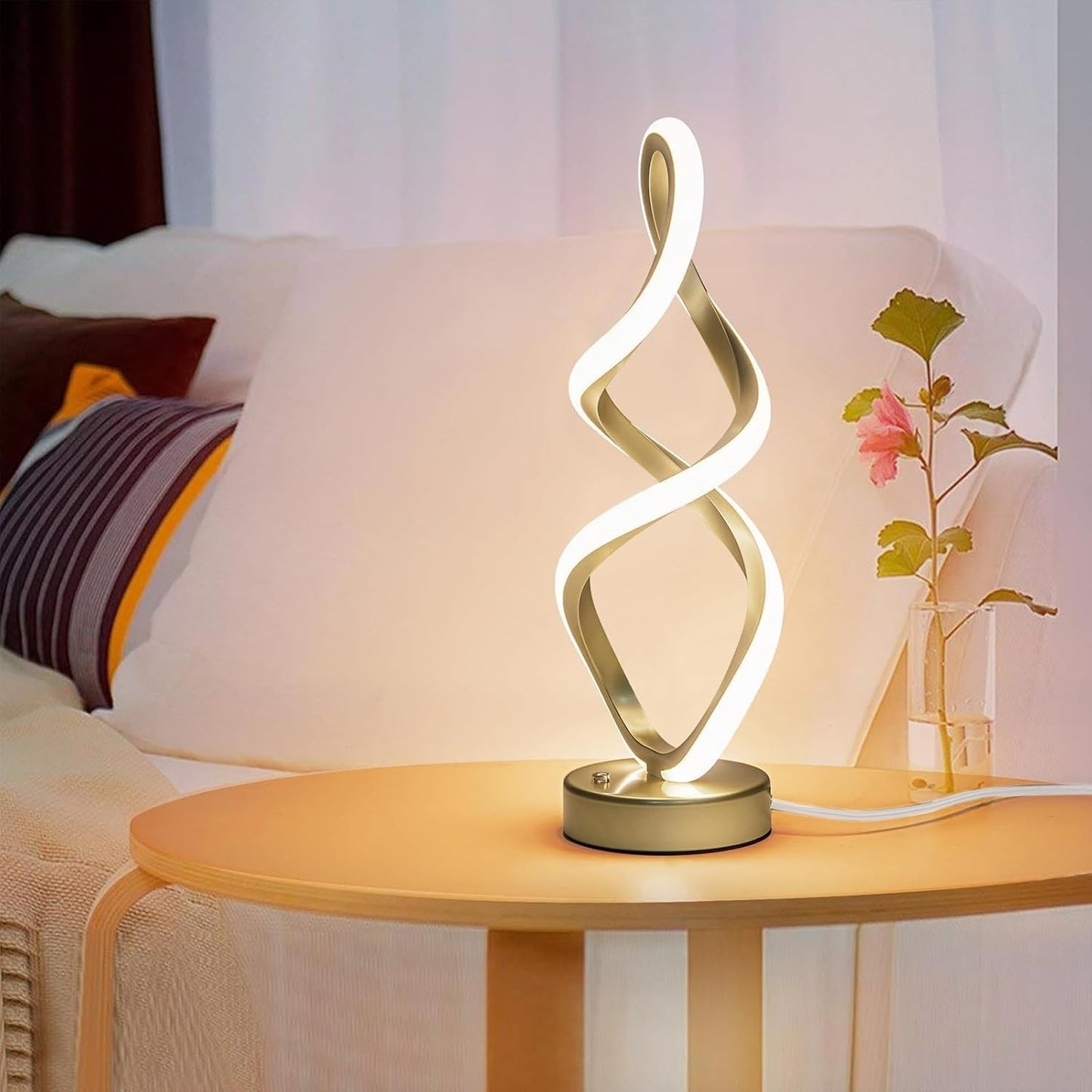 Modern Gold Spiral Table Lamp with Dimmable Touch Control 3 Colour Temp NEW