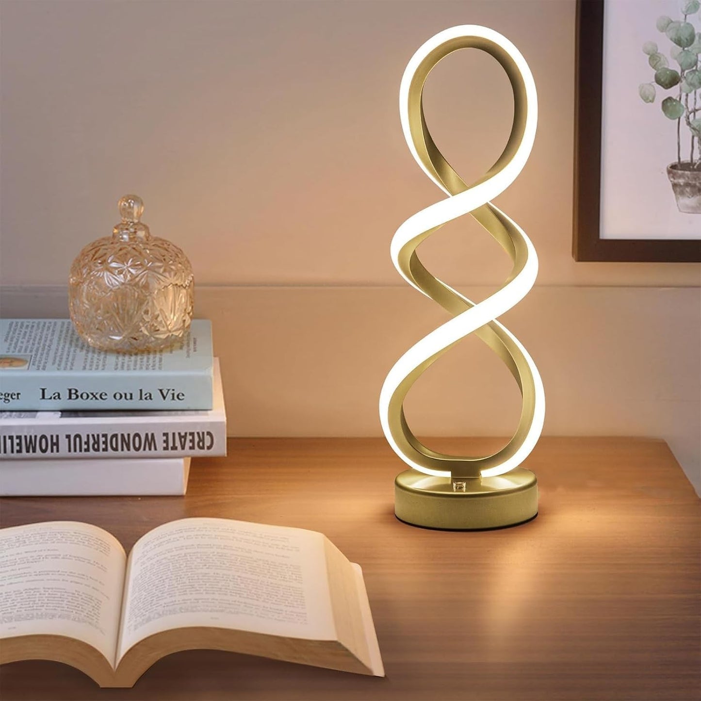 Modern Gold Spiral Table Lamp with Dimmable Touch Control 3 Colour Temp NEW
