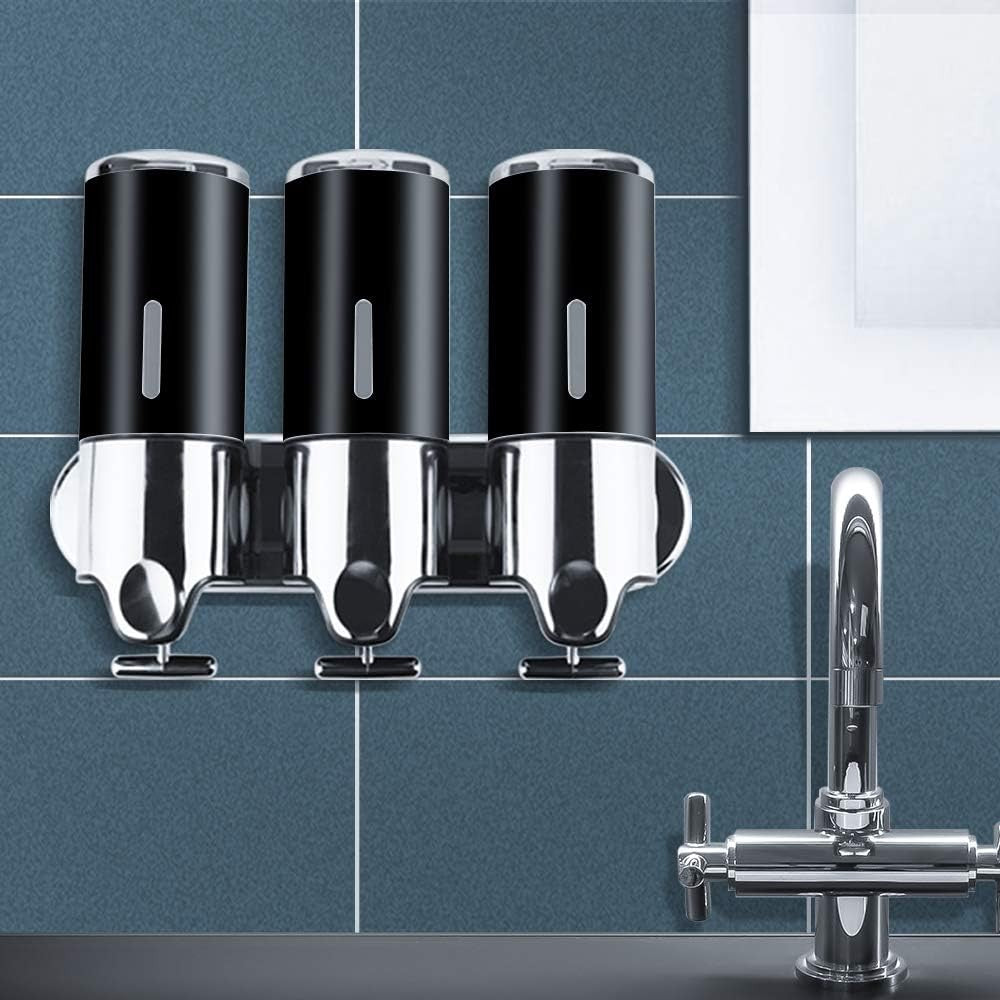 3 Bottles Black Bathroom Shower Soap Shampoo Gel Dispenser Pump 1500ml NEW