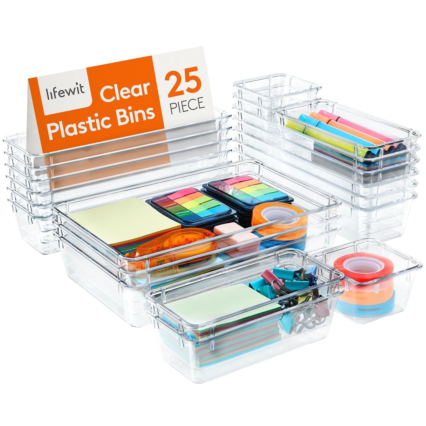 Lifewit 25 PCS Clear Plastic Drawer Organiser Set for Makeup and Gadgets NEW