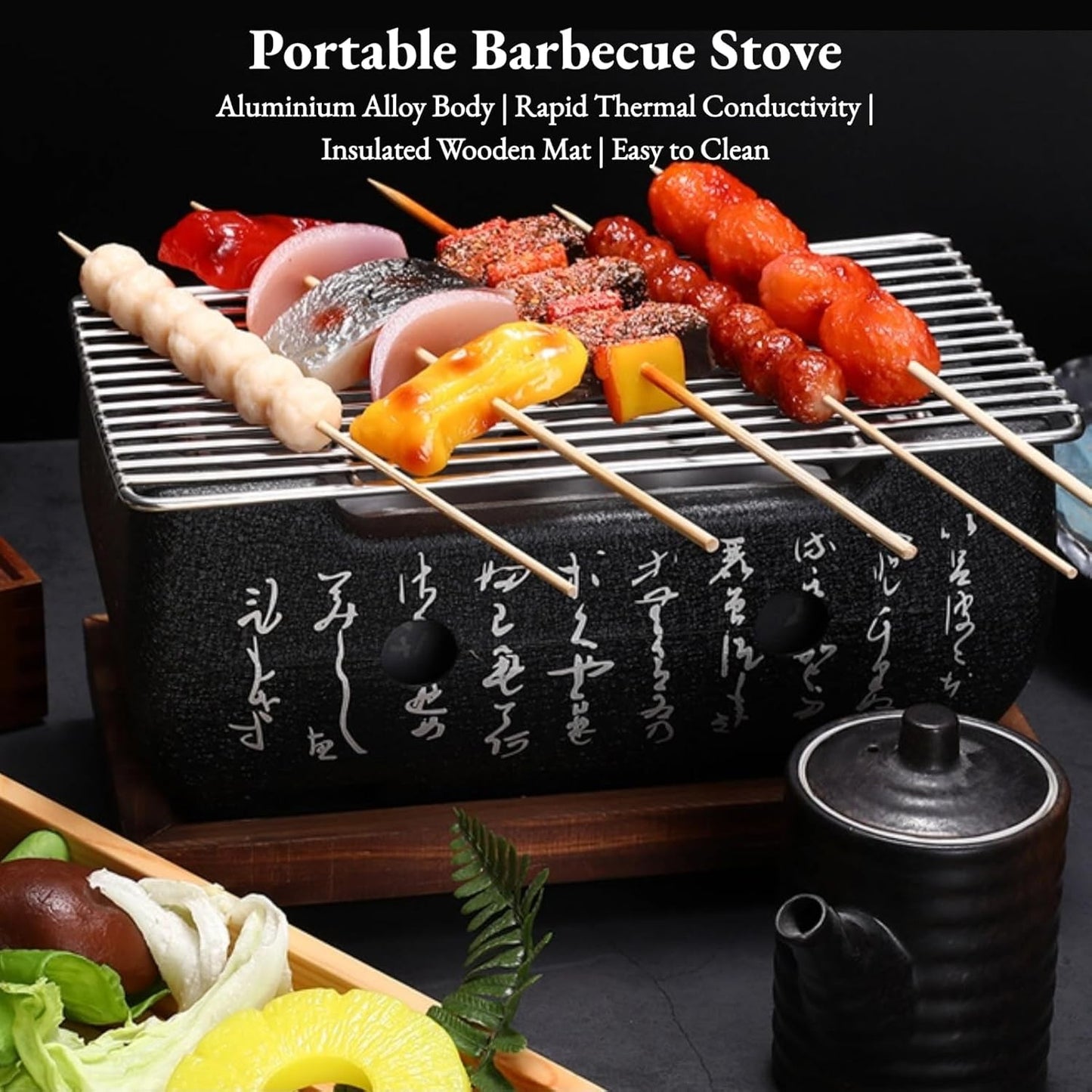 Japanese Style BBQ Hibachi Grill for Charcoal Cooking Rectangle Aluminium NEW