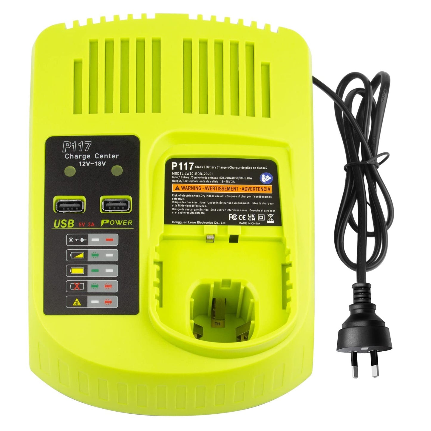 ARyee P117 Battery Charger for Ryobi 12-18V One+ NiCd NiMh Li-ion P100 P102 P108