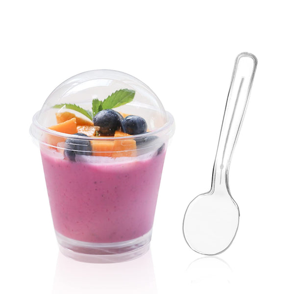 SEAYO 50 Clear Plastic Dessert Cups with Lids & Spoons for Tasting Parties