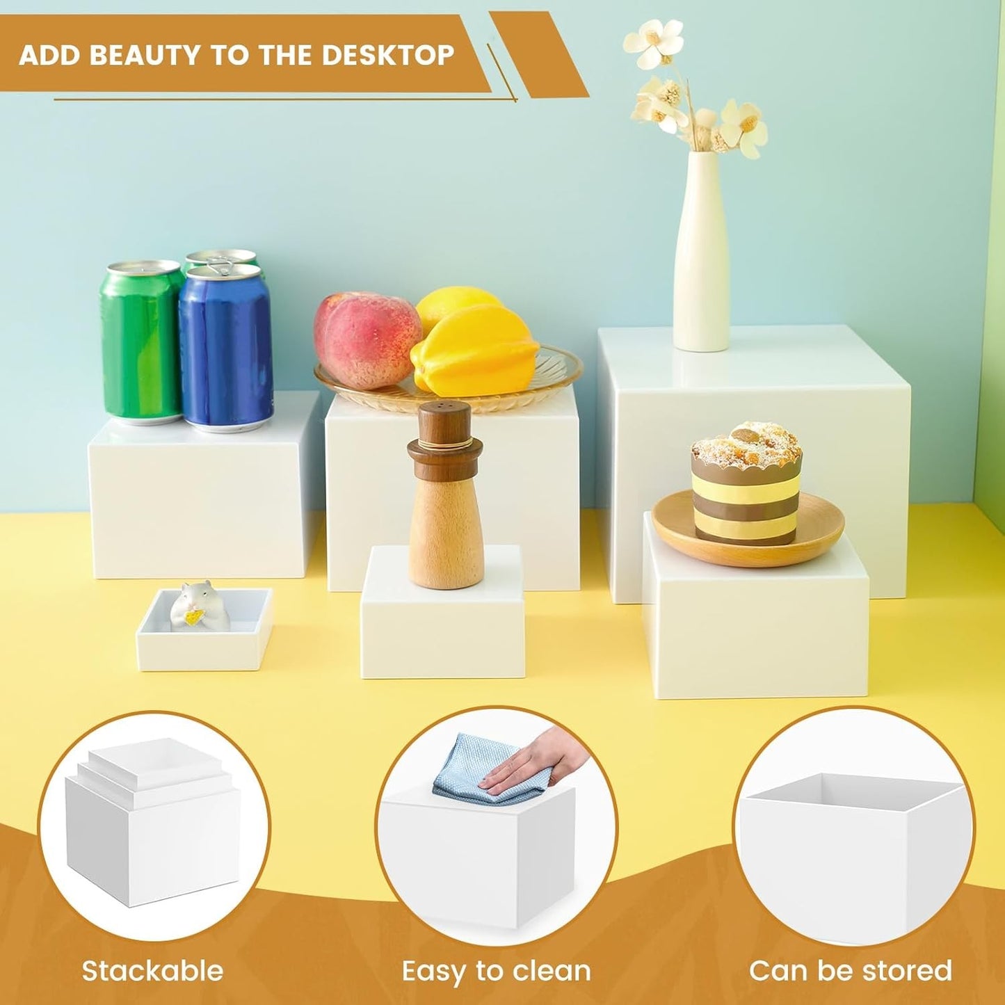 6 Pcs Stackable Acrylic Display Boxes Riser for Party Buffet Table NEW