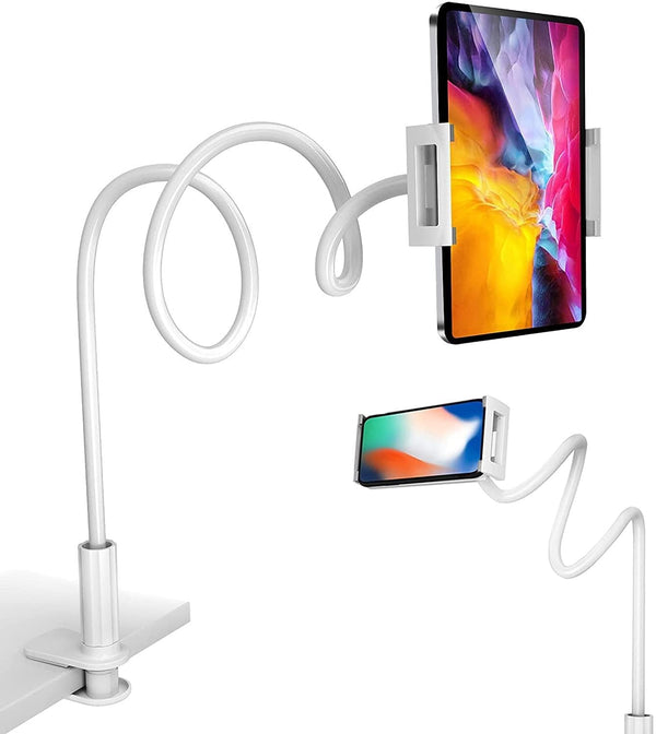 KIYOSAKI Adjustable Gooseneck Tablet Holder Mount for iPhone & iPad White