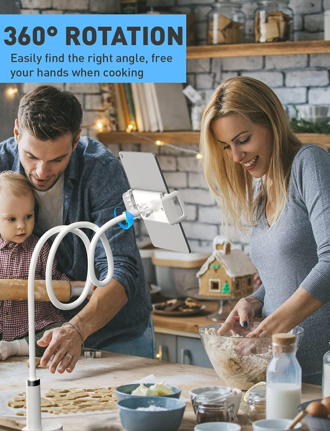 KIYOSAKI Adjustable Gooseneck Tablet Holder Mount for iPhone & iPad White