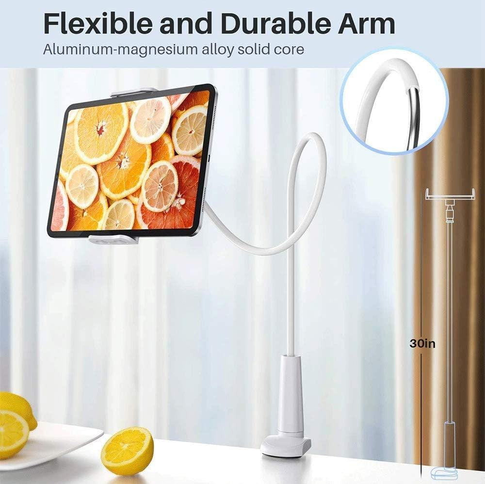 KIYOSAKI Adjustable Gooseneck Tablet Holder Mount for iPhone & iPad White