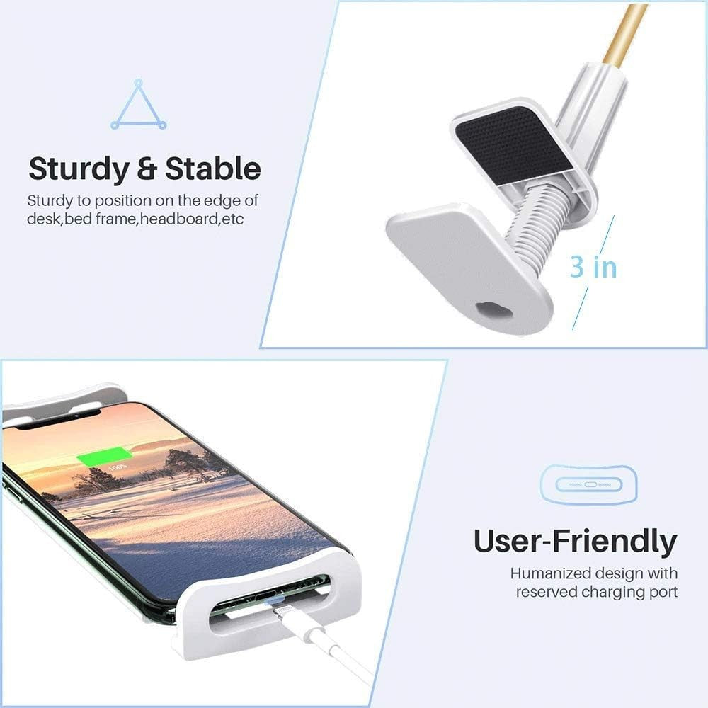 KIYOSAKI Adjustable Gooseneck Tablet Holder Mount for iPhone & iPad White