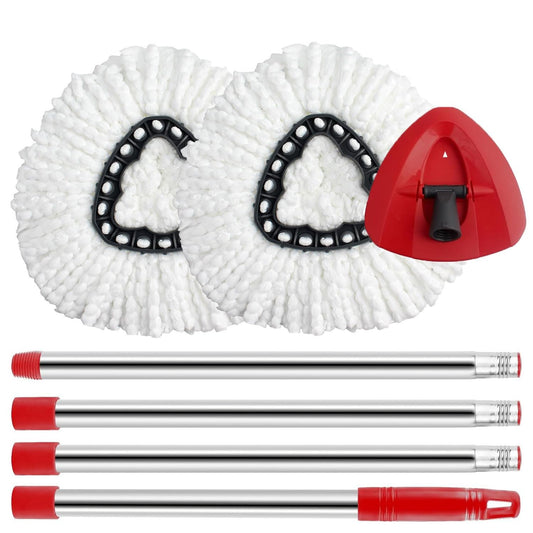 Spin Mop Replacement Heads Mop Handle and 1 Mop Base Combo Set NEW