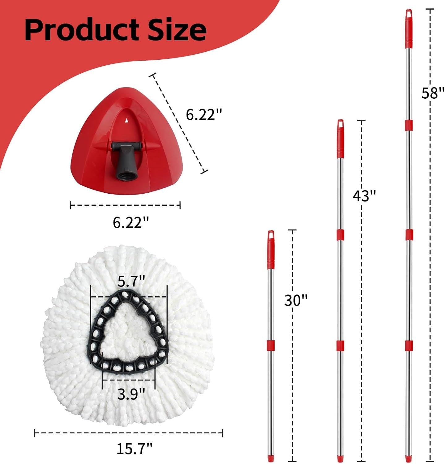 Spin Mop Replacement Heads Mop Handle and 1 Mop Base Combo Set NEW