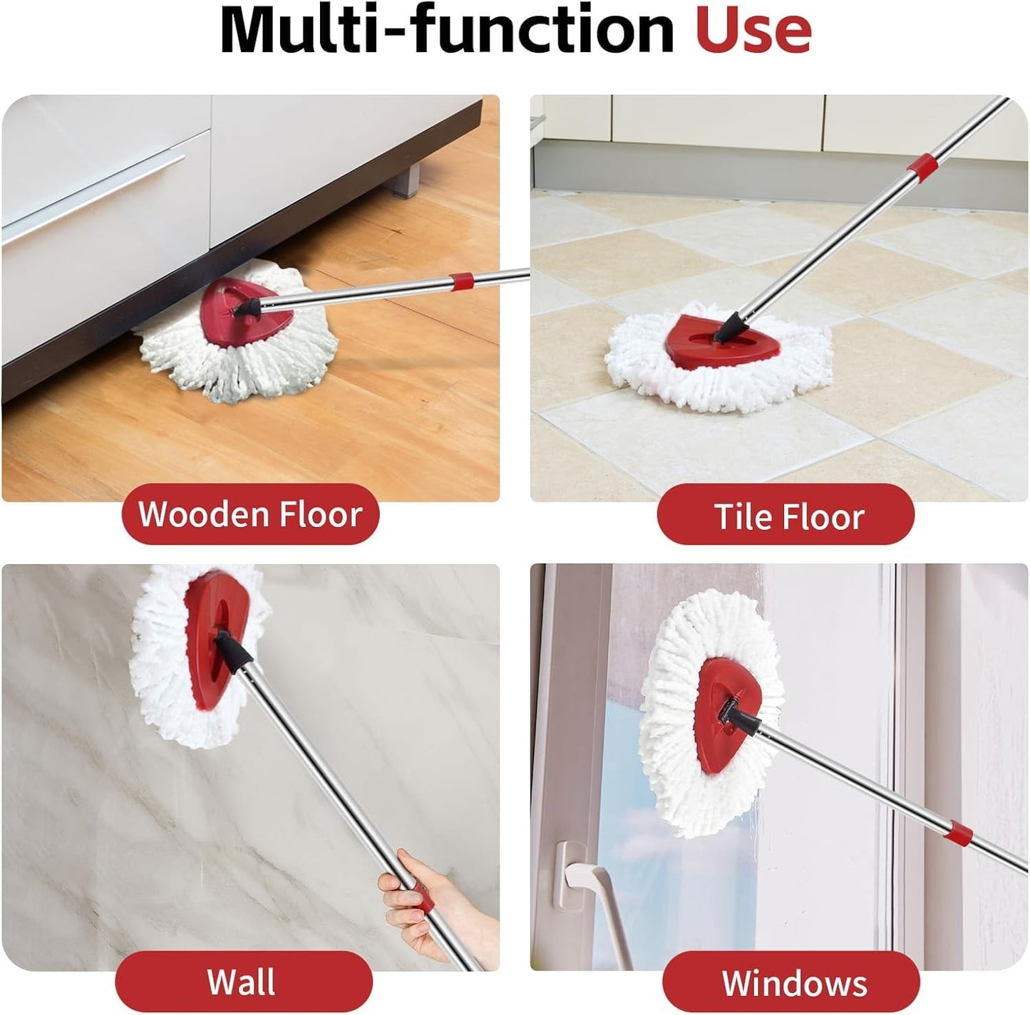 Spin Mop Replacement Heads Mop Handle and 1 Mop Base Combo Set NEW