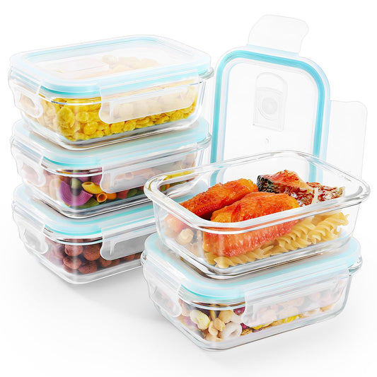 Feshory 5 Pack 370ml Airtight Glass Food Storage Containers with Lids NEW